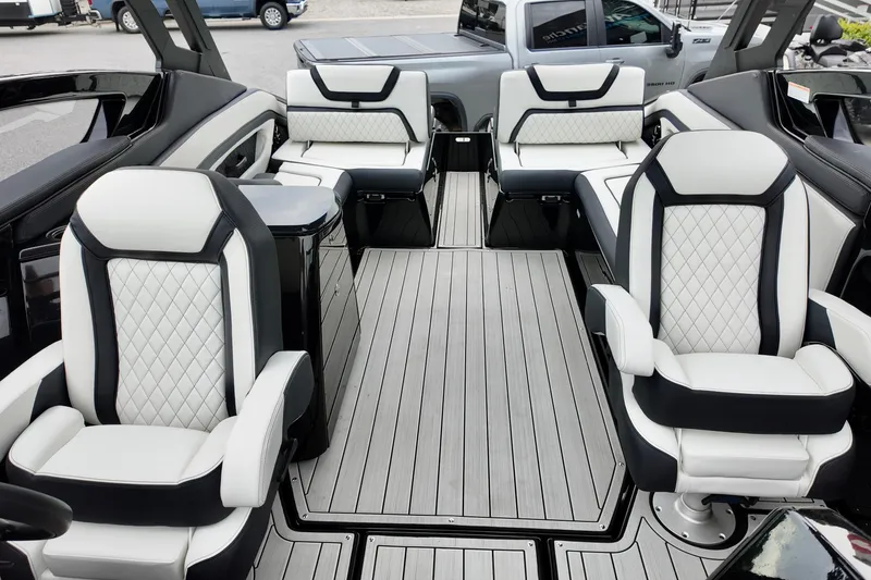 Slide: The Image of Luxurious interior of 2025 Yamaha 275 SD boat with elegant seating and modern design. - 19