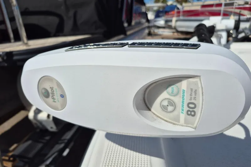 Slide: The Image of Close-up of a Minn Kota Terrova trolling motor on a 2018 Boca Bay 224 Bay boat. - 18
