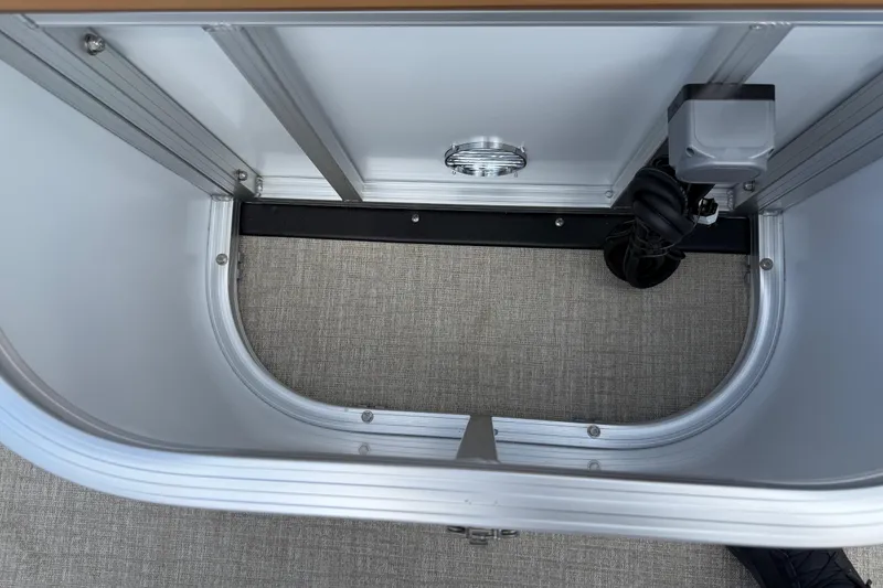 Slide: The Image of Interior view of 2026 Avalon VENTURE QUAD LOUNGE, showcasing sleek aluminum and fabric design. - 40