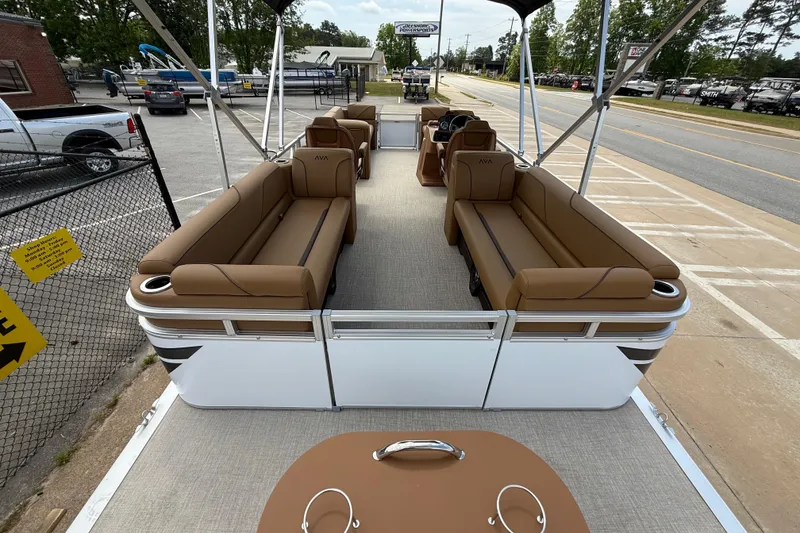 Slide: The Image of 2026 Avalon VENTURE QUAD LOUNGE pontoon boat with spacious seating and modern design. - 42