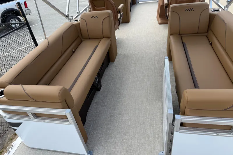 Slide: The Image of 2026 Avalon VENTURE QUAD LOUNGE interior with tan seating and modern design. - 47