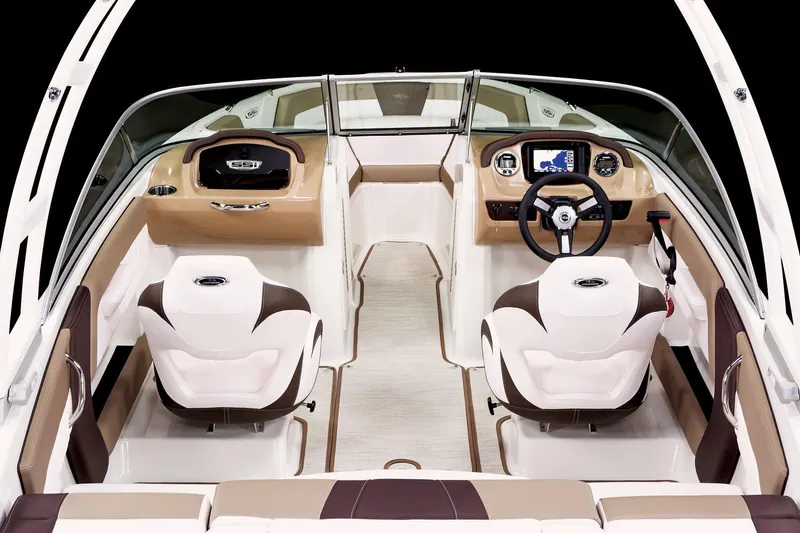 Slide: The Image of Manufacturer Provided Image: 2021 Chaparral 21 SSi OB boat interior with dual captain seats and modern dashboard. - 3