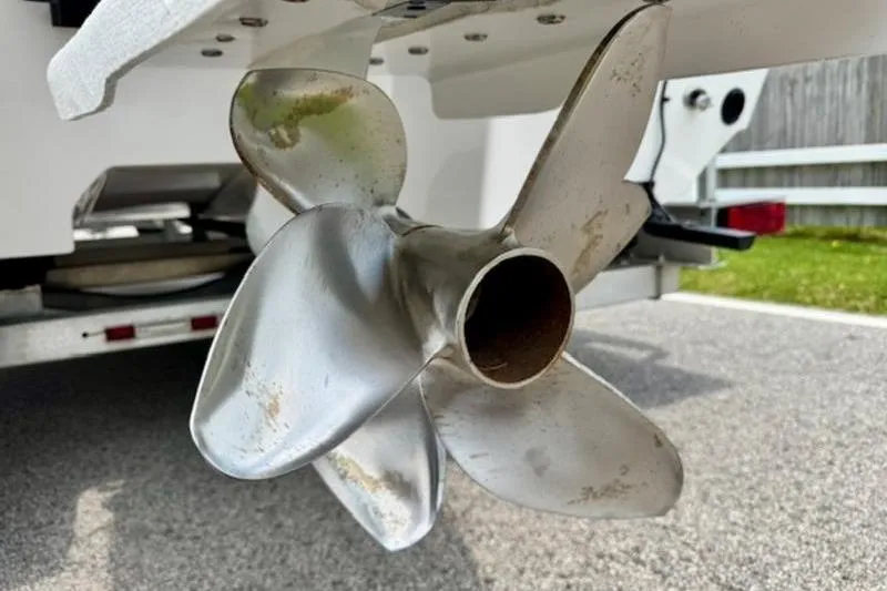 Slide: The Image of Close-up of a 2024 Majek 18 M2 boat propeller on a trailer. - 16