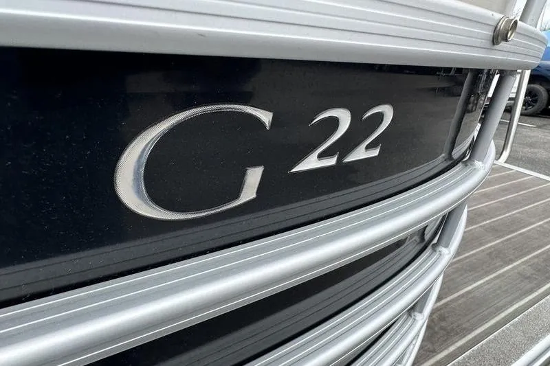 Slide: The Image of Close-up of 2026 Bennington 2250 GSR boat with "G 22" lettering. - 5