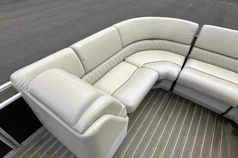 Slide: The Image of Luxurious seating on 2026 Bennington 2250 GSR pontoon boat with elegant upholstery and spacious design. - 9
