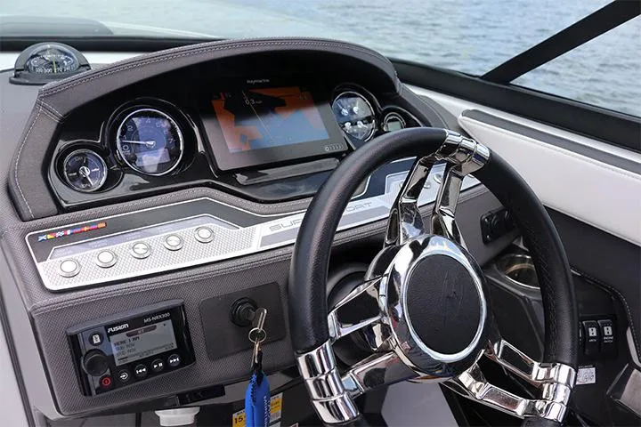 Slide: The Image of Manufacturer Provided Image: 2025 Monterey 255SS Super Sport dashboard with sleek steering wheel and modern controls. - 3