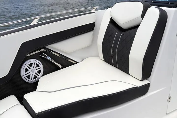 Slide: The Image of Manufacturer Provided Image: 2025 Monterey 255SS Super Sport boat interior with sleek black and white seating. - 4