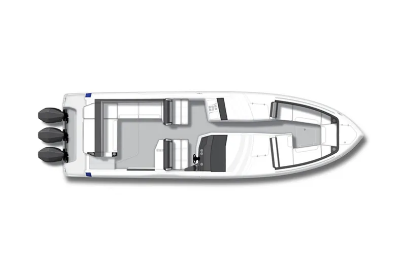 Slide: The Image of Manufacturer Provided Image: Top view of 2025 Monterey 385SS Super Sport boat layout with triple engines. - 11
