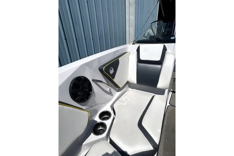 Slide: The Image of Interior of 2017 Scarab 255 H.O. Impulse boat with sleek seating and speaker system. - 15