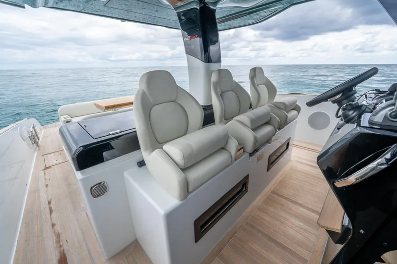 Slide: The Image of Luxurious interior of 2026 Solaris Power 44 Sport Turismo yacht with plush seating. - 17
