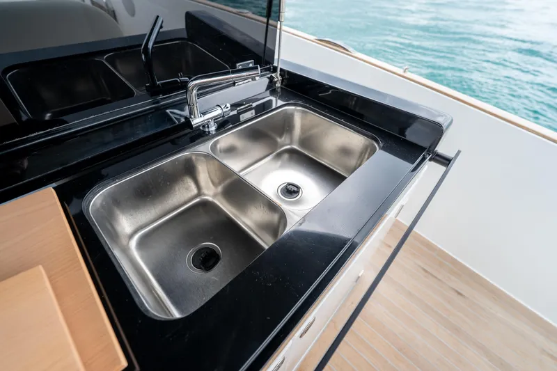 Slide: The Image of Stainless steel sink on Solaris Power 44 Sport Turismo yacht, 2026 model, with ocean view. - 21