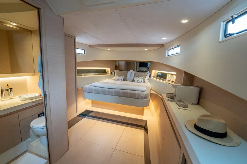 Slide: The Image of Luxurious interior of 2026 Solaris Power 44 Sport Turismo yacht with modern bedroom and bathroom. - 30