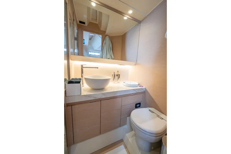 Slide: The Image of Luxurious bathroom interior of 2026 Solaris Power 44 Sport Turismo yacht, featuring modern fixtures. - 36