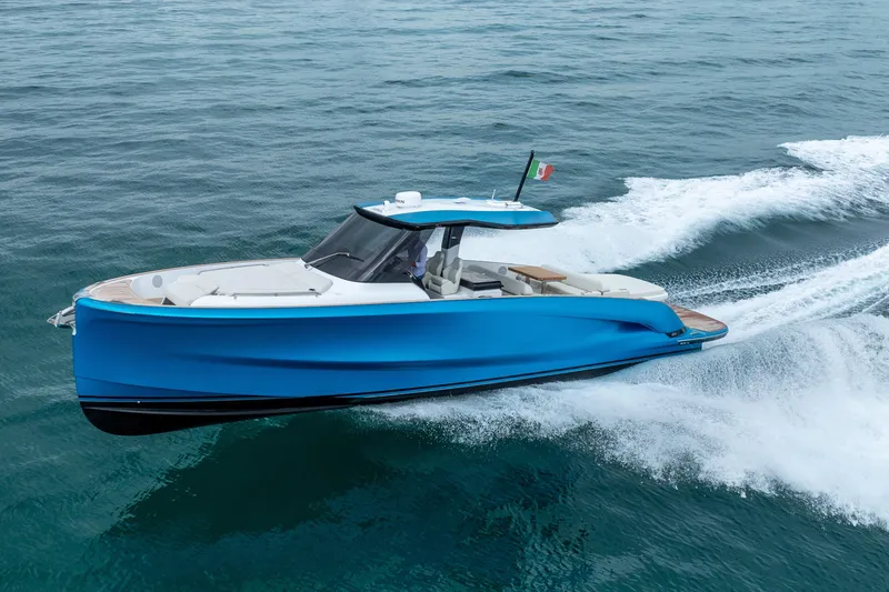 Slide: The Image of 2026 Solaris Power 44 Sport Turismo yacht cruising on open water. - 38