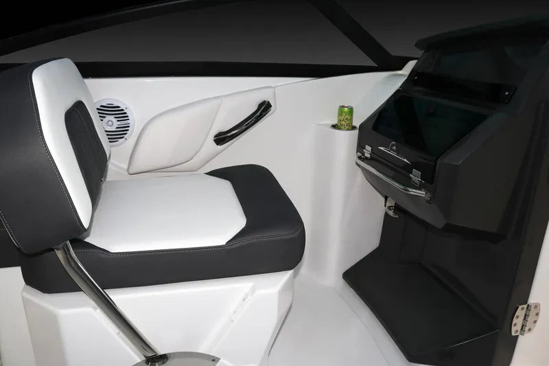 Slide: The Image of Manufacturer Provided Image: Captain's seat in 2026 Monterey M-45 boat, featuring modern design and control panel. - 4