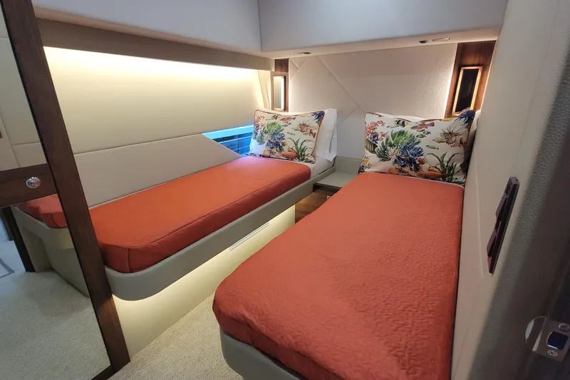 Slide: The Image of Luxurious bedroom interior of 2025 Maritimo M55 yacht with elegant decor. - 21