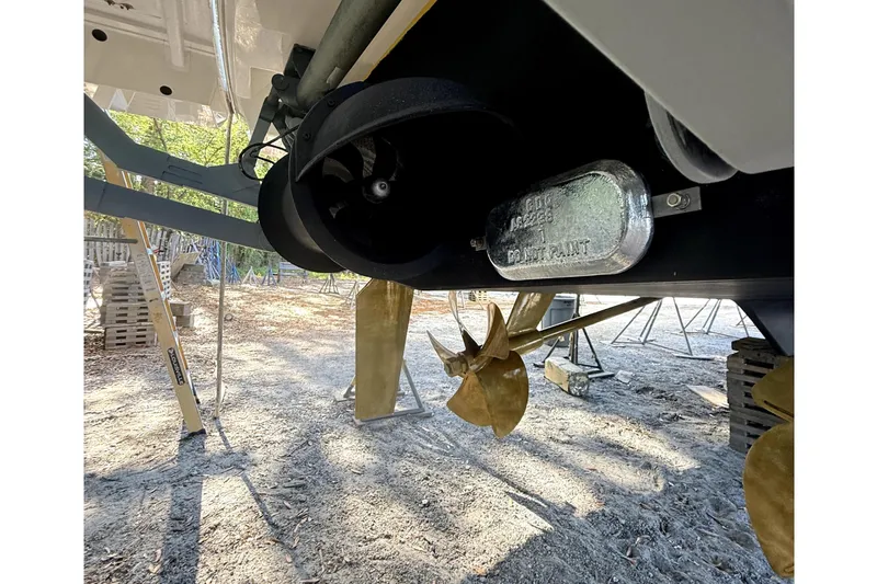 Slide: The Image of 2025 Maritimo M55 yacht in dry dock under bright sunlight. - 40