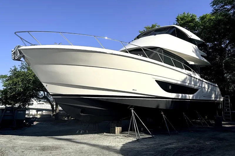 Slide: The Image of Underside of Maritimo M55 yacht with propellers, year 2025. - 42