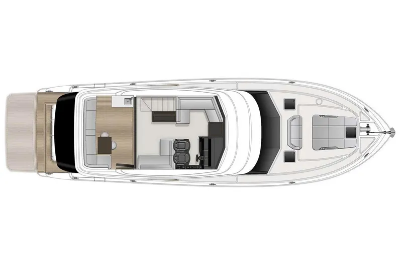 Slide: The Image of Top view of 2025 Maritimo M55 yacht bridge layout, showcasing seating and helm area. - 7