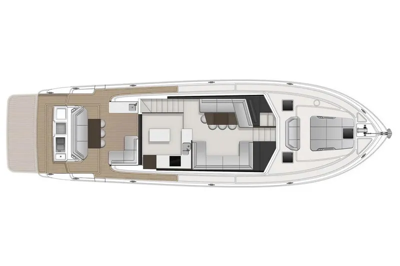 Slide: The Image of Top view of 2025 Maritimo M55 yacht main deck layout, featuring spacious seating and amenities. - 8