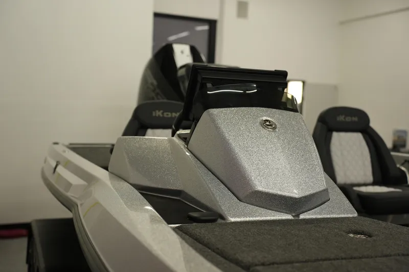 Slide: The Image of 2026 iKon LXE20 boat interior with sleek silver dashboard and modern seating. - 13