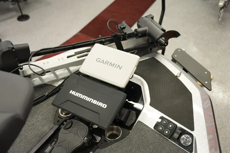Slide: The Image of Fishing boat dashboard with Garmin and Humminbird electronics, iKon LXE20, 2026 model. - 19