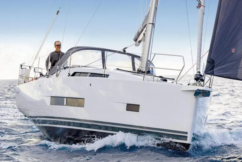 Slide: The Image of Hanse 360 sailboat 2026 navigating open waters. - 10