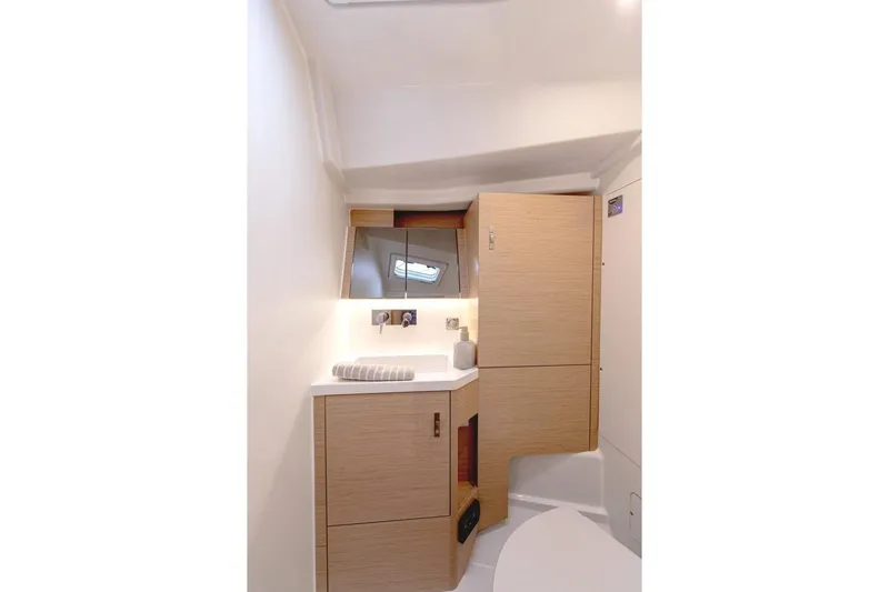 Slide: The Image of Modern bathroom in Hanse 360 boat, model year 2026. - 16