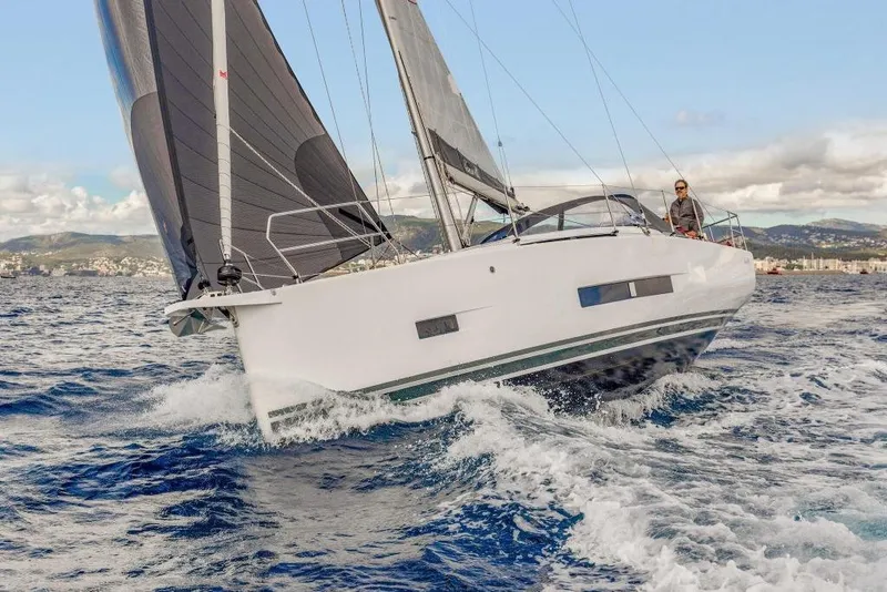 Slide: The Image of Hanse 360 sailboat 2026 navigating open waters. - 19