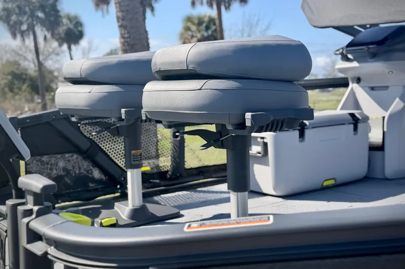 Slide: The Image of 2026 Sea-Doo Switch Fish 21 boat seats and storage area, featuring modern design and functionality. - 2