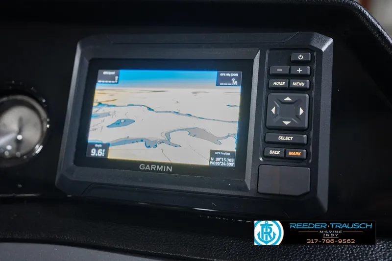 Slide: The Image of Garmin navigation system in 2025 Bennington 20 SLS boat dashboard, displaying map and controls. - 44