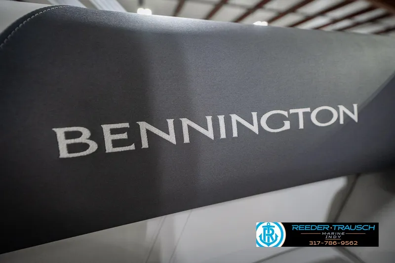 Slide: The Image of 2025 Bennington 20 SLS boat seat with logo, Reeder Trausch Marine contact info. - 50