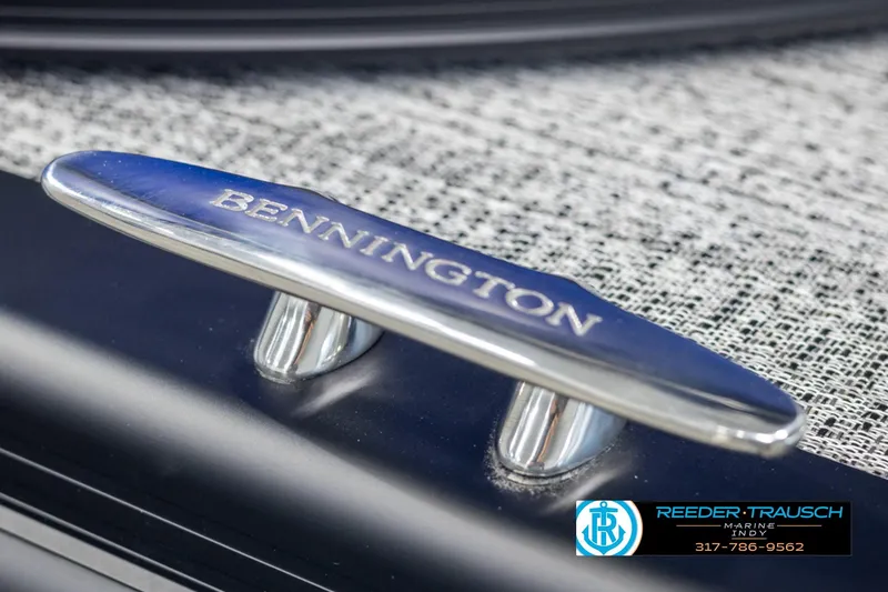 Slide: The Image of Close-up of a 2025 Bennington 20 SLS boat cleat with branding. - 65