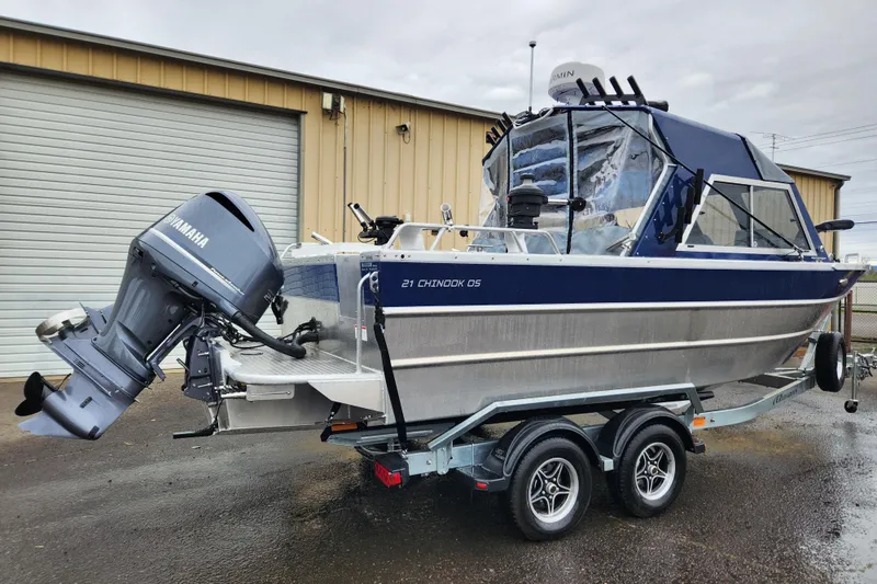 Slide: The Image of 2025 Thunder Jet 21 Chinook OS boat with Yamaha outboard motor on trailer. - 10