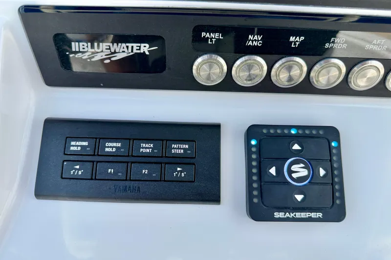 Slide: The Image of Control panel of a 2025 Bluewater 25t boat featuring navigation and stabilization systems. - 16