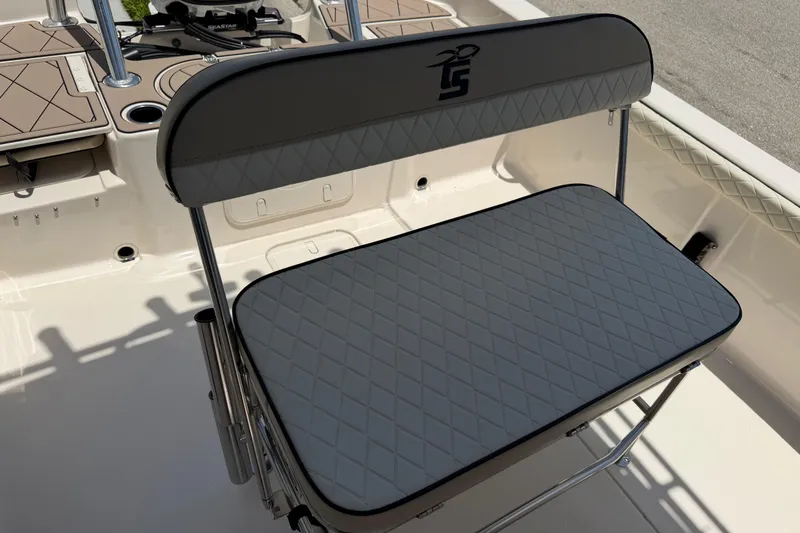 Slide: The Image of 2023 Carolina Skiff 21 LS boat seat with diamond-pattern upholstery. - 42