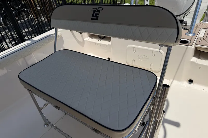 Slide: The Image of 2023 Carolina Skiff 21 LS boat seat with diamond-pattern upholstery and stainless steel frame. - 44