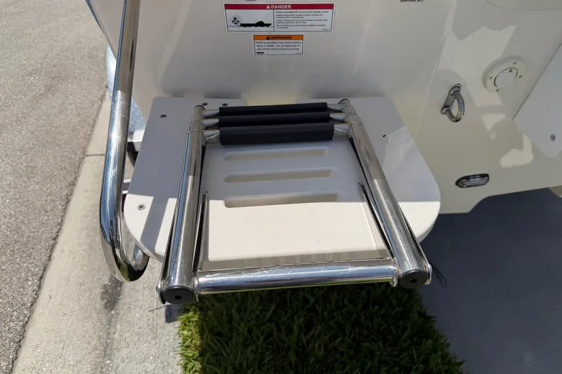 Slide: The Image of 2023 Carolina Skiff 21 LS boat ladder, stainless steel, mounted on the transom. - 5