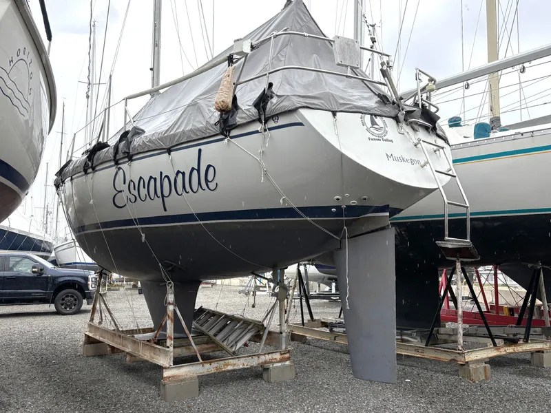 Slide: The Image of Underside of a 1988 Ericson 34-2 sailboat in dry dock. - 13