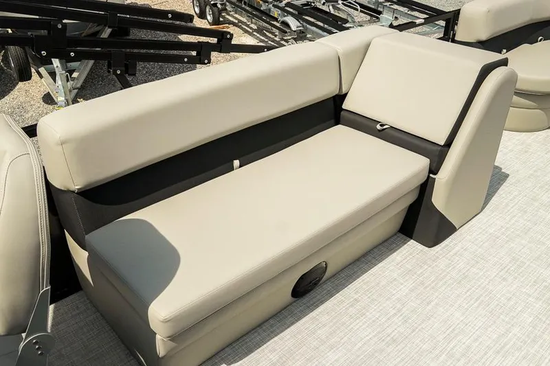 Slide: The Image of Beige seating on 2026 Dockside 22DF boat, featuring sleek design and comfortable upholstery. - 20