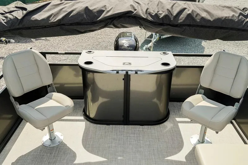 Slide: The Image of 2026 Dockside 22DF boat interior with two seats and a central console. - 25