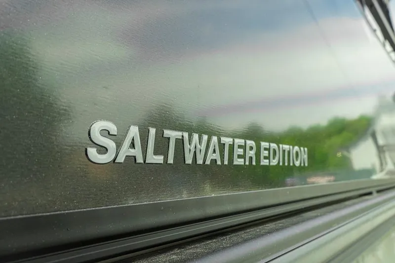 Slide: The Image of Close-up of Dockside 22DF 2026 "Saltwater Edition" boat detail. - 8