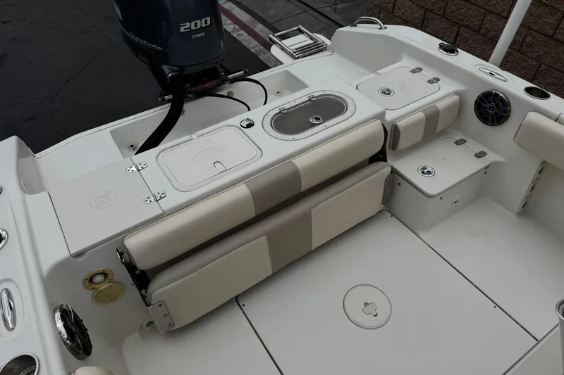 Slide: The Image of 2014 Carolina Skiff 23 Ultra Elite SS boat interior with Yamaha 200 engine. - 23