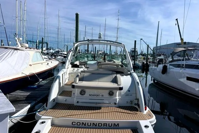 Slide: The Image of 2015 Formula 350 Sun Sport boat docked at marina, Newport, RI. - 0