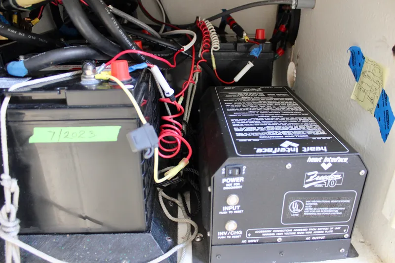 Slide: The Image of Electrical system with batteries and inverter in a 1993 Freya 39 boat. - 46