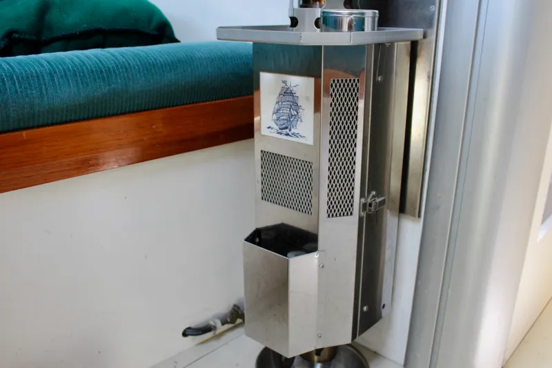 Slide: The Image of Stainless steel heater in a 1993 Freya 39 boat interior. - 49