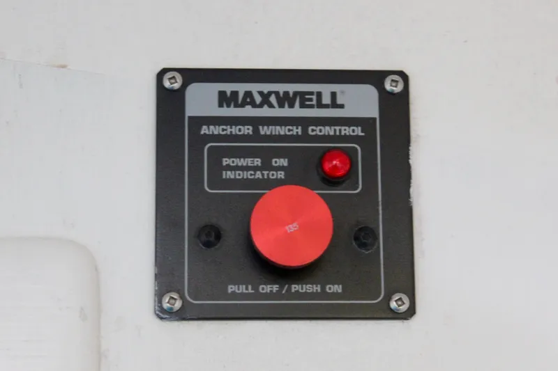 Slide: The Image of Maxwell anchor winch control panel with red button on Freya 39, 1993 model. - 59
