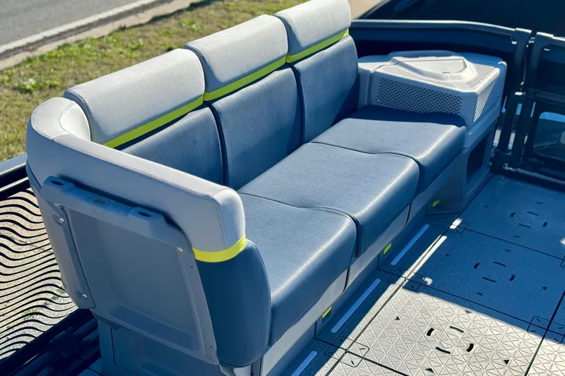 Slide: The Image of 2025 Sea-Doo Switch Cruise Limited 21 seating, featuring modern design and comfortable upholstery. - 4