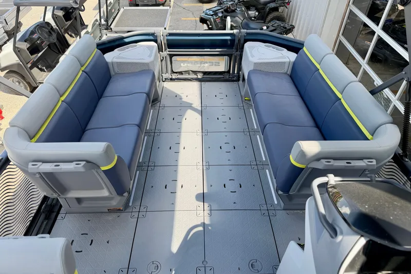 Slide: The Image of Interior of 2026 Sea-Doo Switch Cruise Limited 21 with spacious seating and modern design. - 17