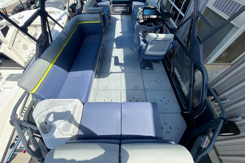 Slide: The Image of 2026 Sea-Doo Switch Cruise Limited 21 interior with spacious seating and modern design. - 19